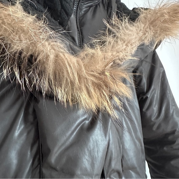 RUDSAK WINTER JACKET COAT Down Insulated Black Leather Trim Raccoon Fur Puffer S - Picture 11 of 12